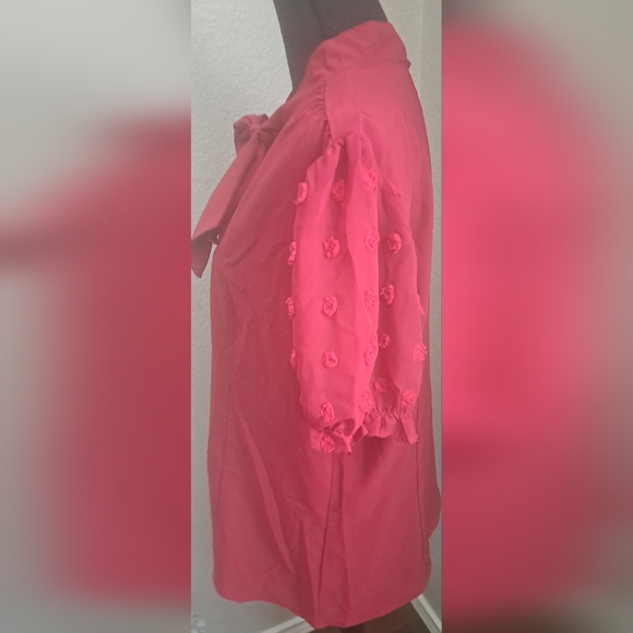 Belle Poque Short Sleeve Button Down Blouse | Size XL | Wine Red - Picture 4 of 13